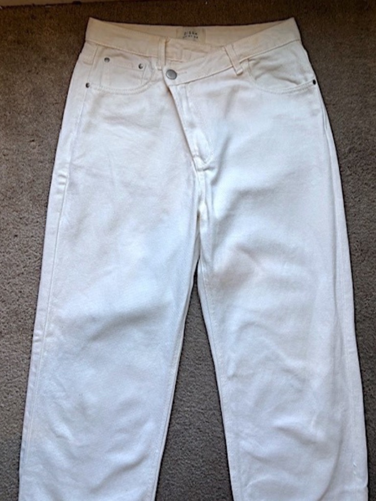 Dissh "Cameron" Off-White" Criss/Cross-High-Waist Straight-Leg Jeans Euc/Sz 29 — image 7 of 8